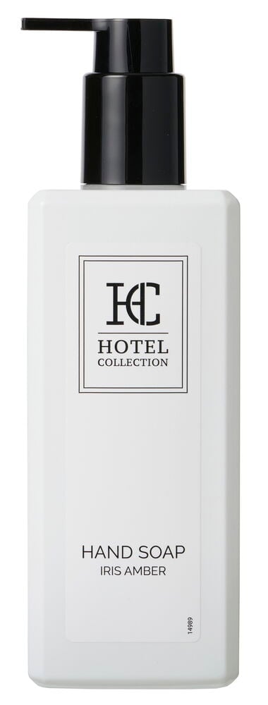 Handseife Hotel Collection 400 ml, weiße rechteckige Flasche mit schwarzem Pumpenspender, Iris Amber.