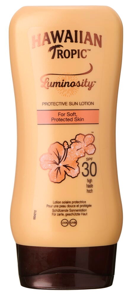 Beige Flasche Hawaiian Tropic Sonnencreme SPF 30.
