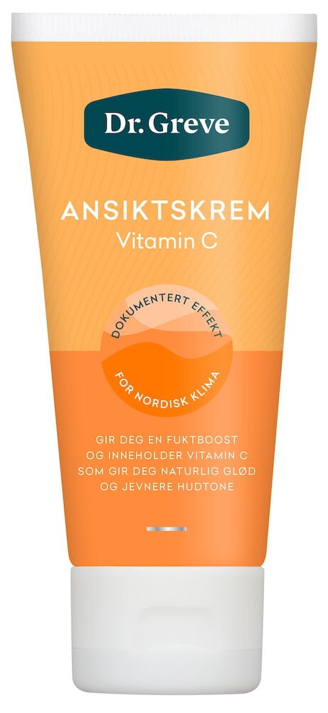Orange tube Dr Greve ansiktskrem med hvitt lokk.