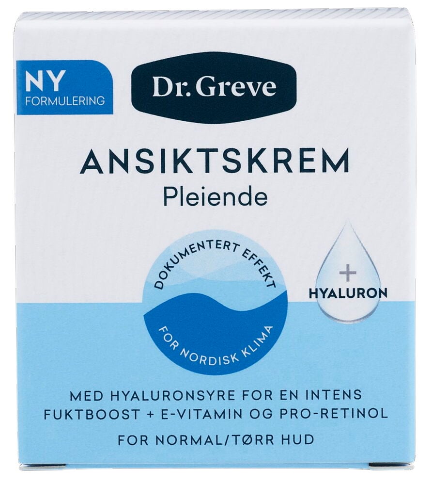 Forpakning dagkrem Dr Greve for tørr og normal hud.