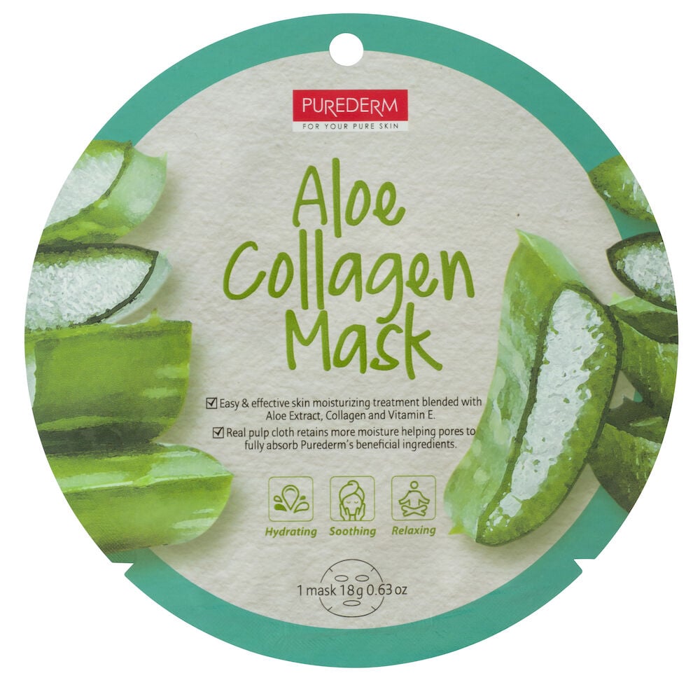 Runde Verpackung mit Aloe Vera und grünen Blättern.