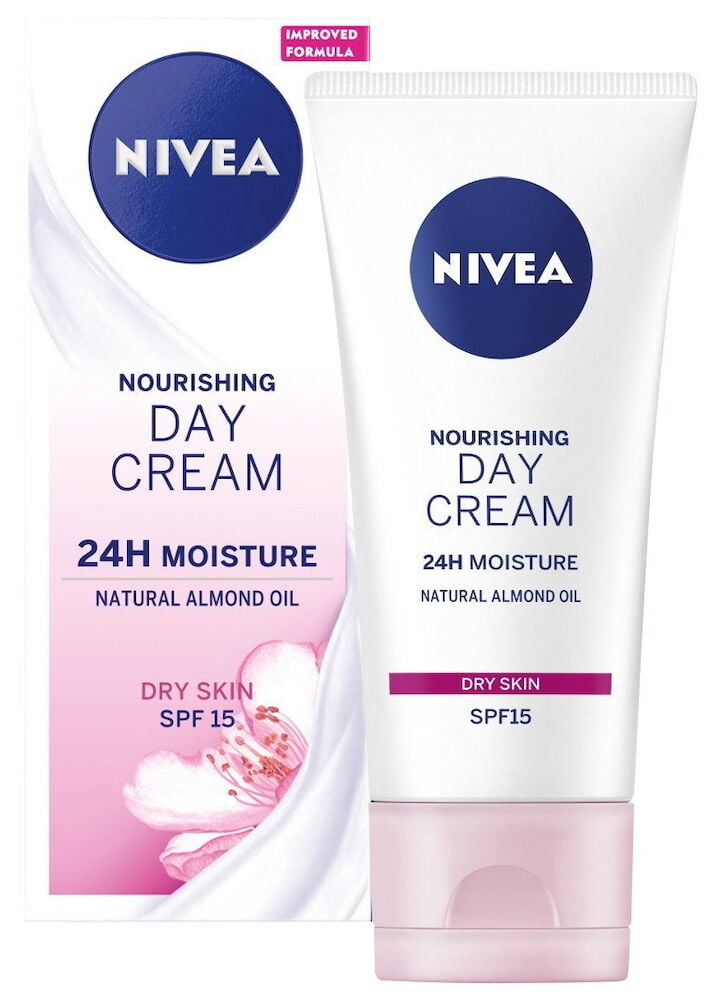 Nivea dagkrem tube og eske for tørr hud.