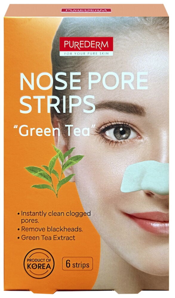 Oranssi laatikko, jossa nenäteippi ja vihreän teen kuva.