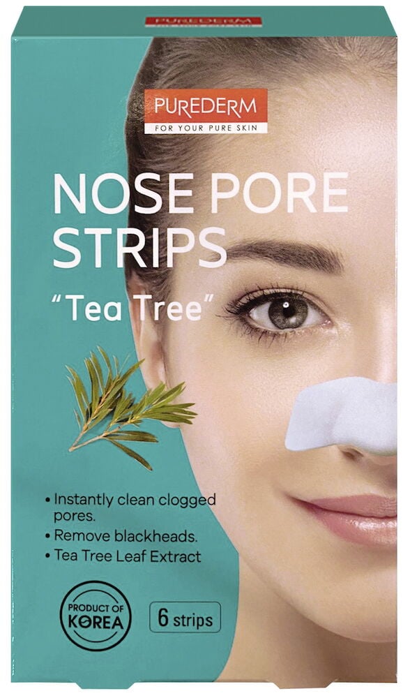 Frau mit Nasenstreifen und türkisfarbener Verpackung