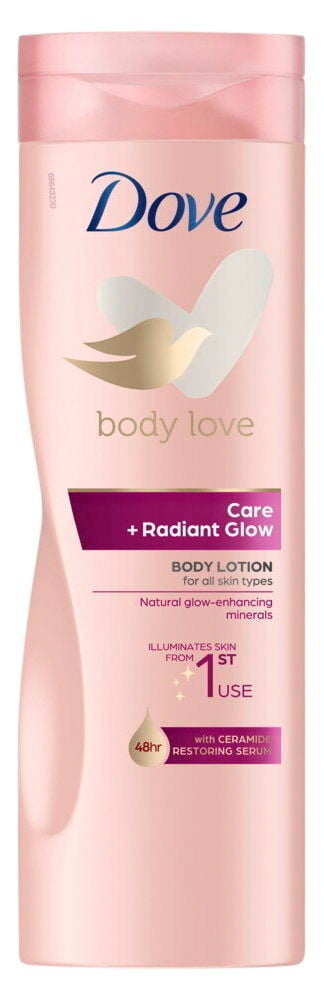 Rosa flaska Dove bodylotion Care Radiant Glow.