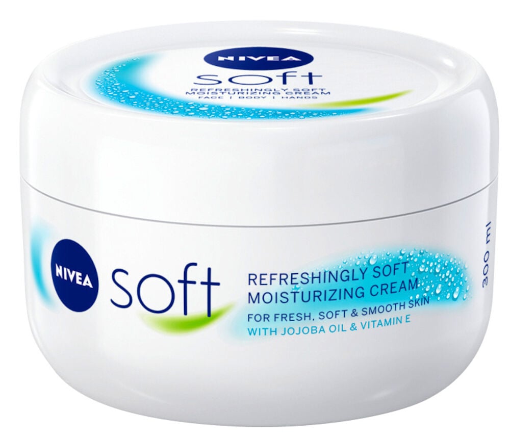 Weiße Dose Nivea Soft feuchtigkeitsspendende Creme 300 ml.
