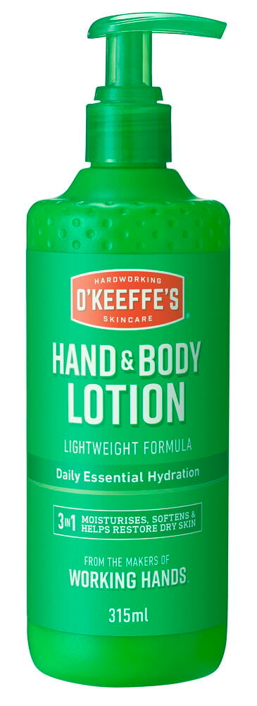 Grønn O'Keeffe's Hand & Body Lotion 315 ml Lightweight Formula pumpeflaske.
