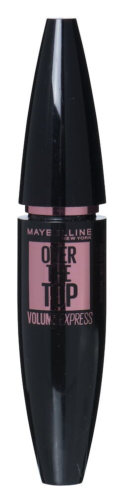 Musta ja vaaleanpunainen tuubi ja ripsiväriteksti.