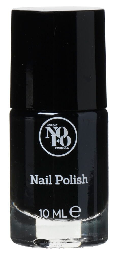 Musta kynsilakkapullo, jossa on musta korkki ja etiketti.