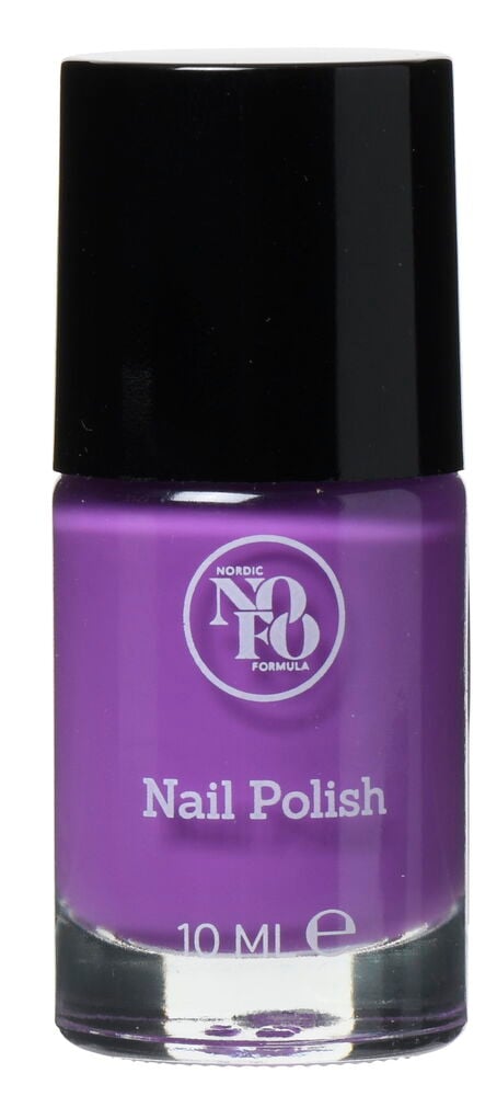 Lila kynsilakkapullo mustalla korkilla.