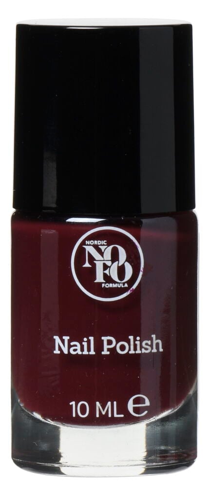 Tummanpunainen kynsilakkapullo mustalla korkilla.