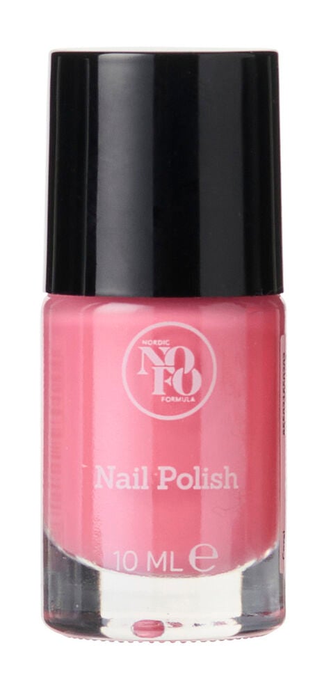 Rosa Nagellack NoFo 10 ml Trend in einer klaren Flasche mit schwarzem Verschluss.