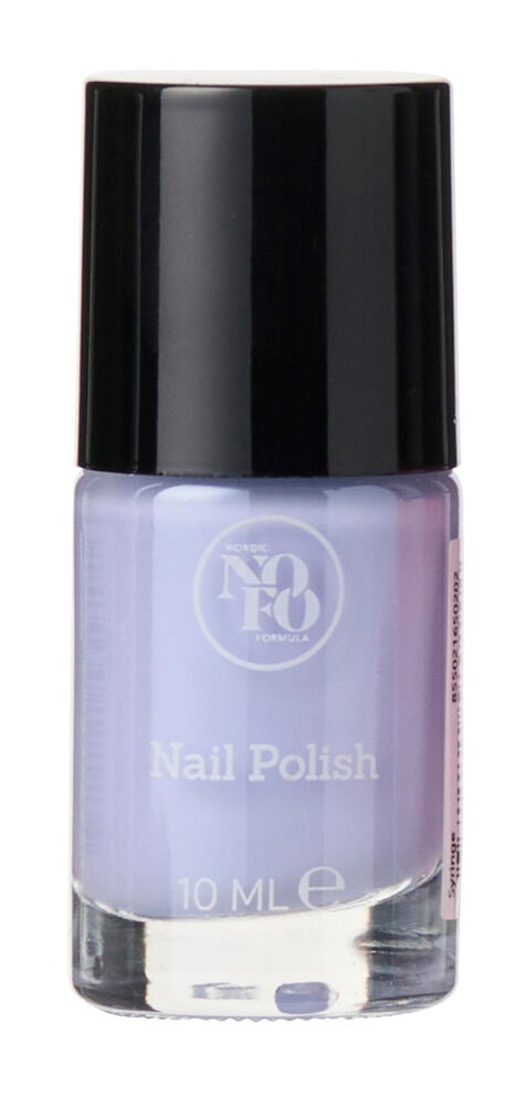 Eine Flasche helllila Nagellack NoFo 10 ml Trend mit schwarzem Verschluss.