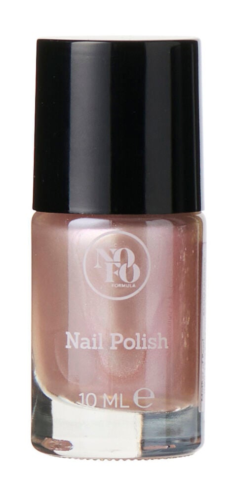 Ein schimmernder hellrosa Nagellack NoFo 10 ml Trend in einer klaren Flasche mit schwarzem Verschluss.