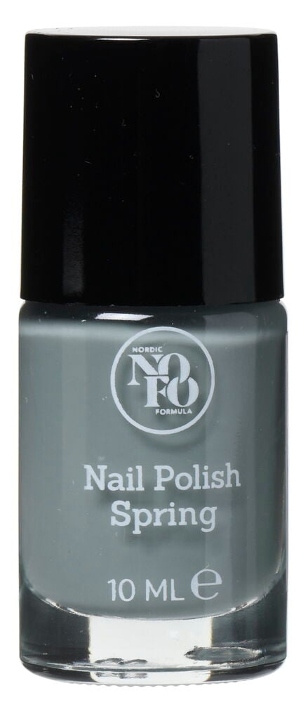 Grå nagellacksflaska med svart lock, 10 ml.