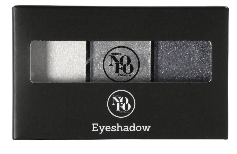 Schwarze Lidschattenpalette mit drei Grautönen.