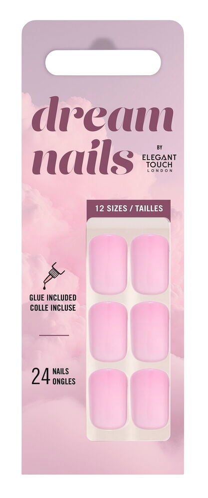 Løsnegler Elegant Touch Dream Nails 24 stk Pink Nude sett, rosa ombre løsnegler inkludert lim.