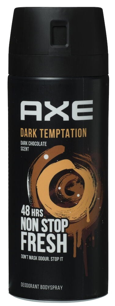 Svart aerosolburk Axe Dark Temptation deospray 150 ml.