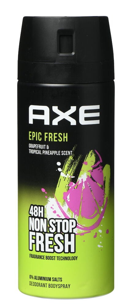 Eine schwarz-grüne Axe Epic Fresh 150ml Deospraydose mit Grapefruit- und Ananasduft.