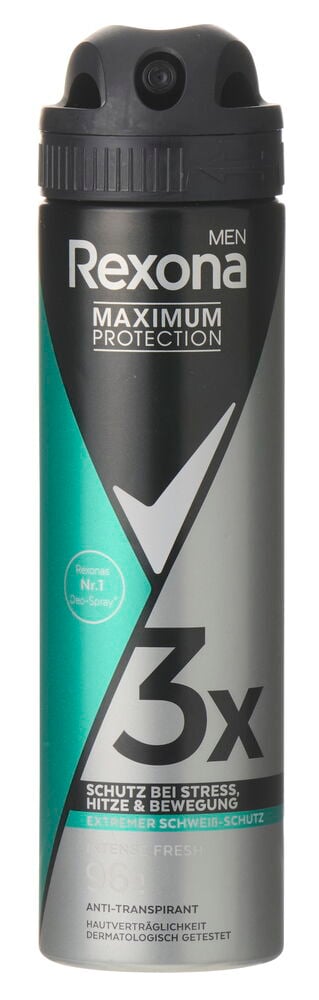 Schwarzes und silbernes Rexona 150 ml Deospray für Männer mit grünem Akzent und schwarzer Kappe.