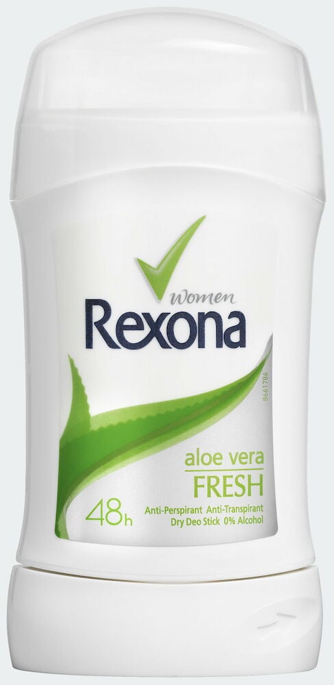 Vit Rexona deostick med aloe vera motiv.