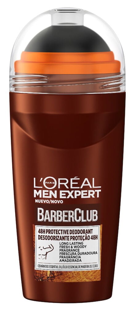 Brun deodorant roll-on med svart lock.