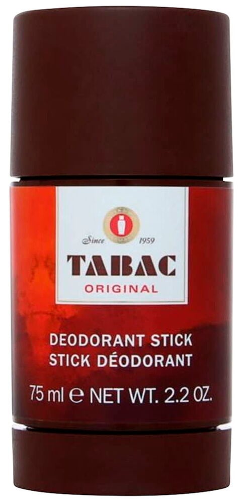 Brauner und roter Deostick Tabac 75 ml mit weißem Etikett, Vorderansicht.