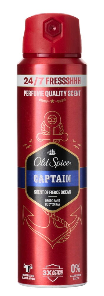 Rote Old Spice Captain Deospray 150 ml Metalldose mit schwarzem und blauem Etikett.
