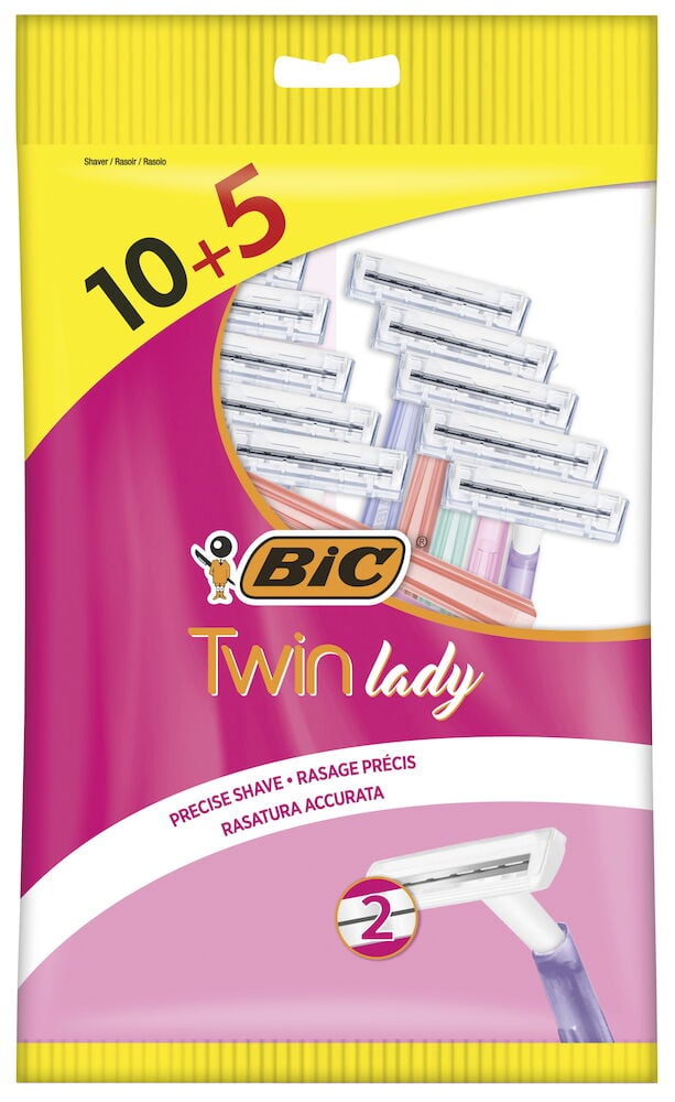 Femton engångsrakhyvlar i pastellfärger för damer.