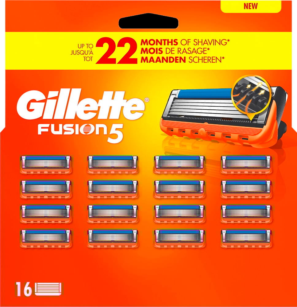 Sexton Gillette Fusion5 rakblad i orange förpackning.