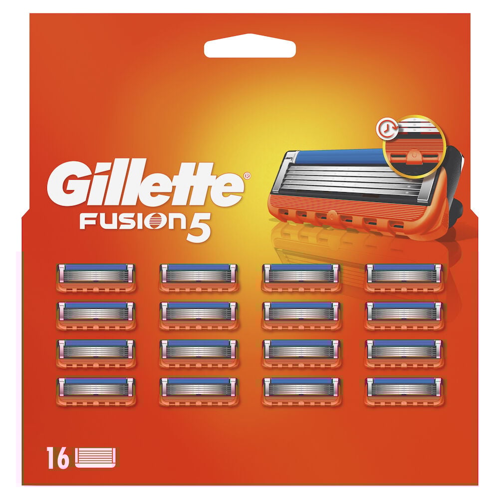 Sexton Gillette Fusion5 rakblad i orange förpackning.