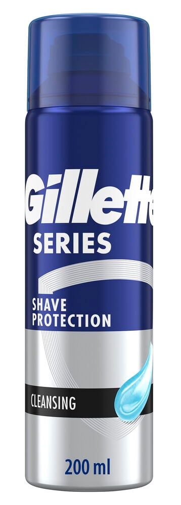 Barbergele Gillette 200 ml Cleansing blå og sølvfarget boks med en klar blå kork.