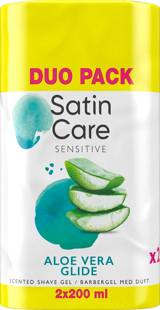 Två rakgelburkar med aloe vera för känslig hud.