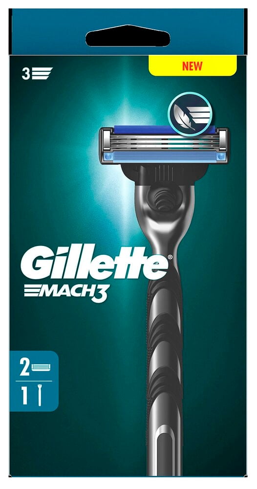 Svart och silver herr rakhyvel med blå rakblad.