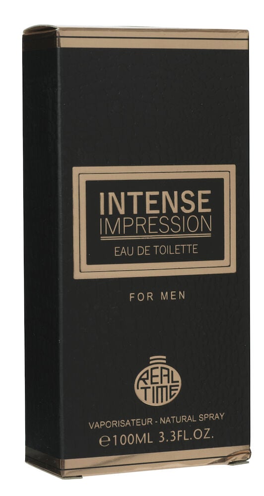 Musta hajuvesipakkaus, jossa kultatekstiä miehille.