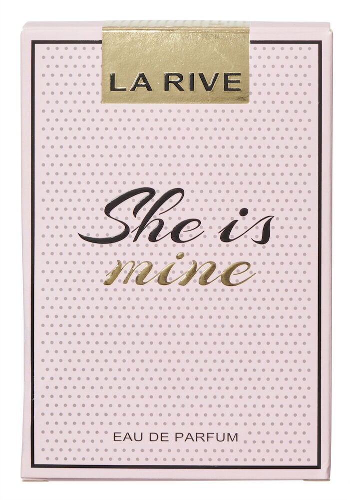 Rosa parfymask med texten She is Mine.