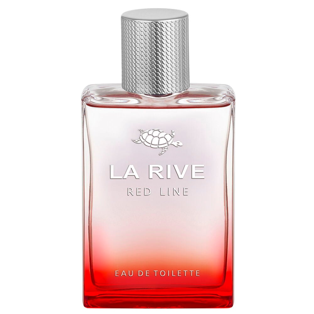 Eau de Toilette La Rive 90 ml Woody Red Line for Men, en glassflaske med rød gradient og sølvkork.