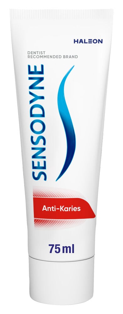 Hvit tube Sensodyne tannkrem Anti-Karies 75 ml.