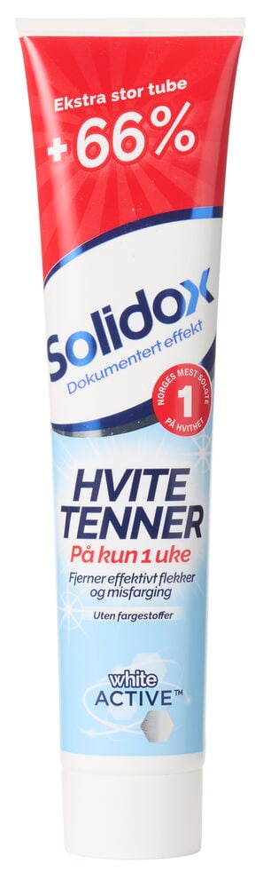 Tannkremtube Solidox Hvite Tenner 125 ml forfra.