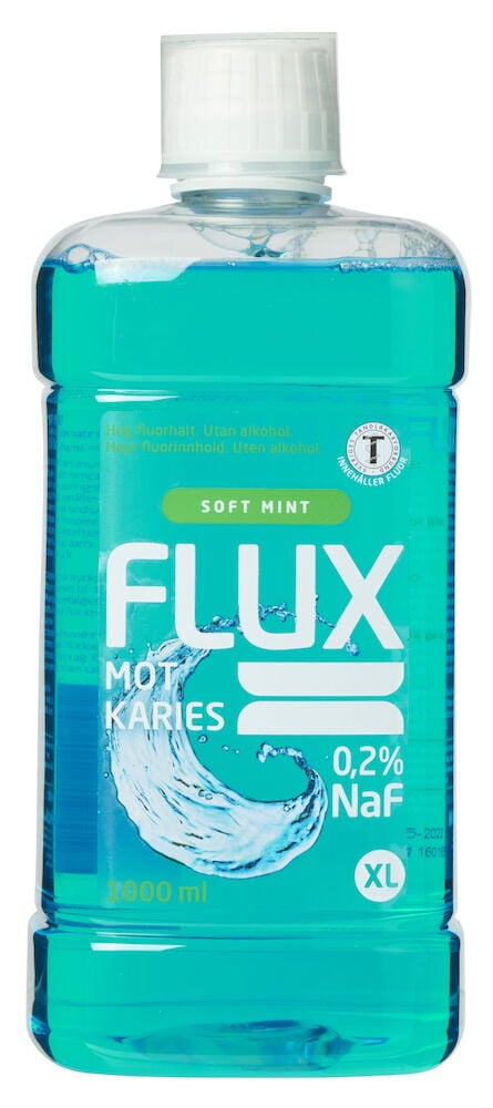 Turkos flaska munskölj soft mint med vitt lock.