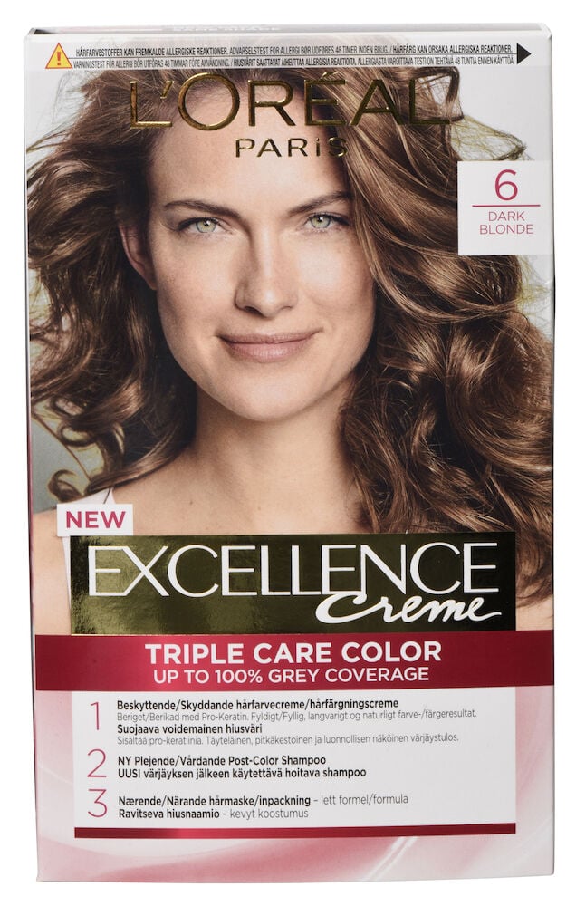 Kvinne med mørkeblondt krøllete hår på emballasje.