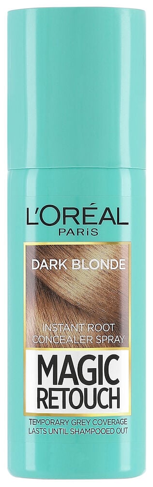 Grön sprayflaska med text och bild på hår.