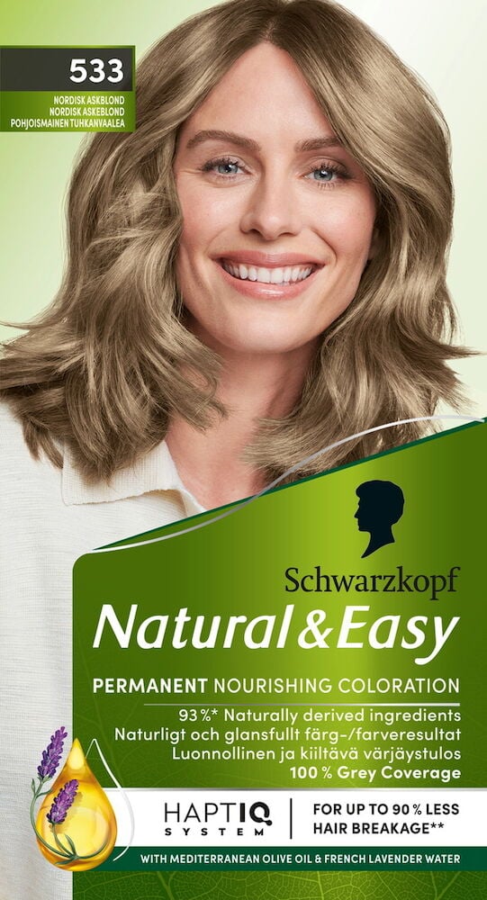 Leende kvinna med axellångt askblont hår.