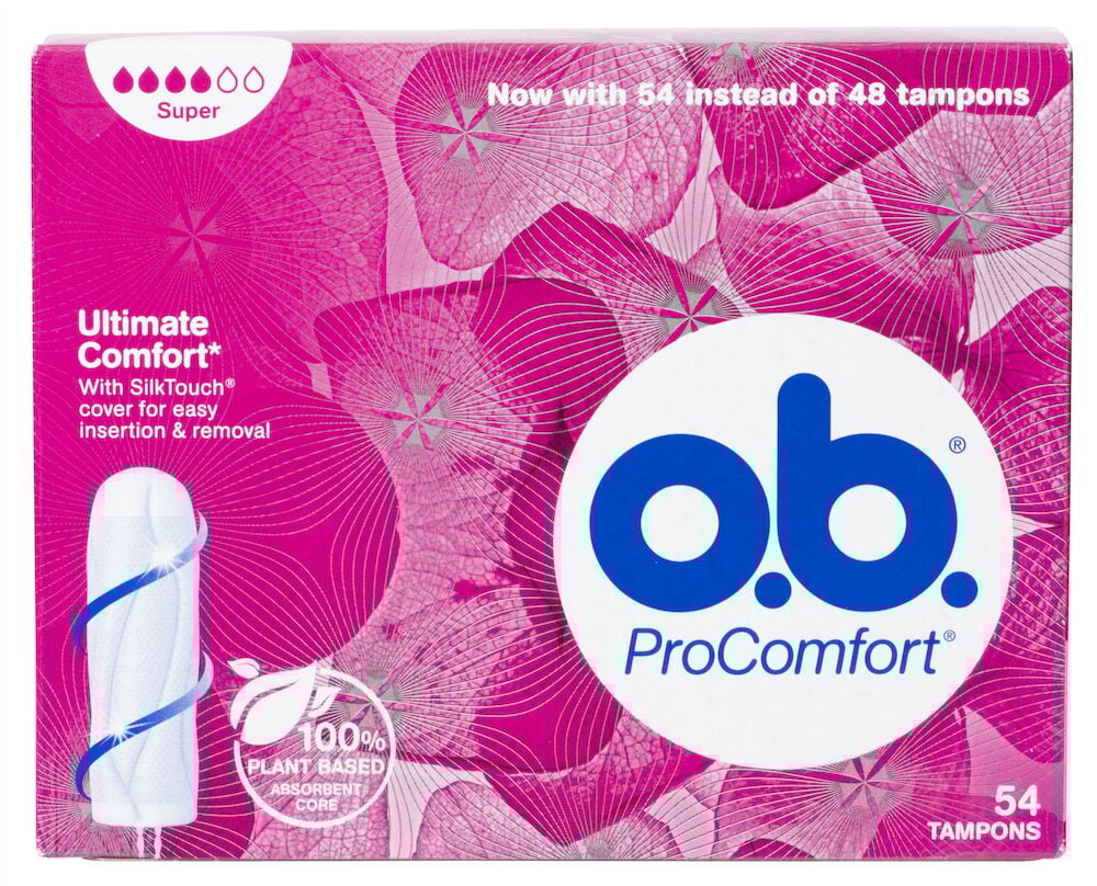 Rosa pakke o.b. ProComfort tamponger femtifire stykker.