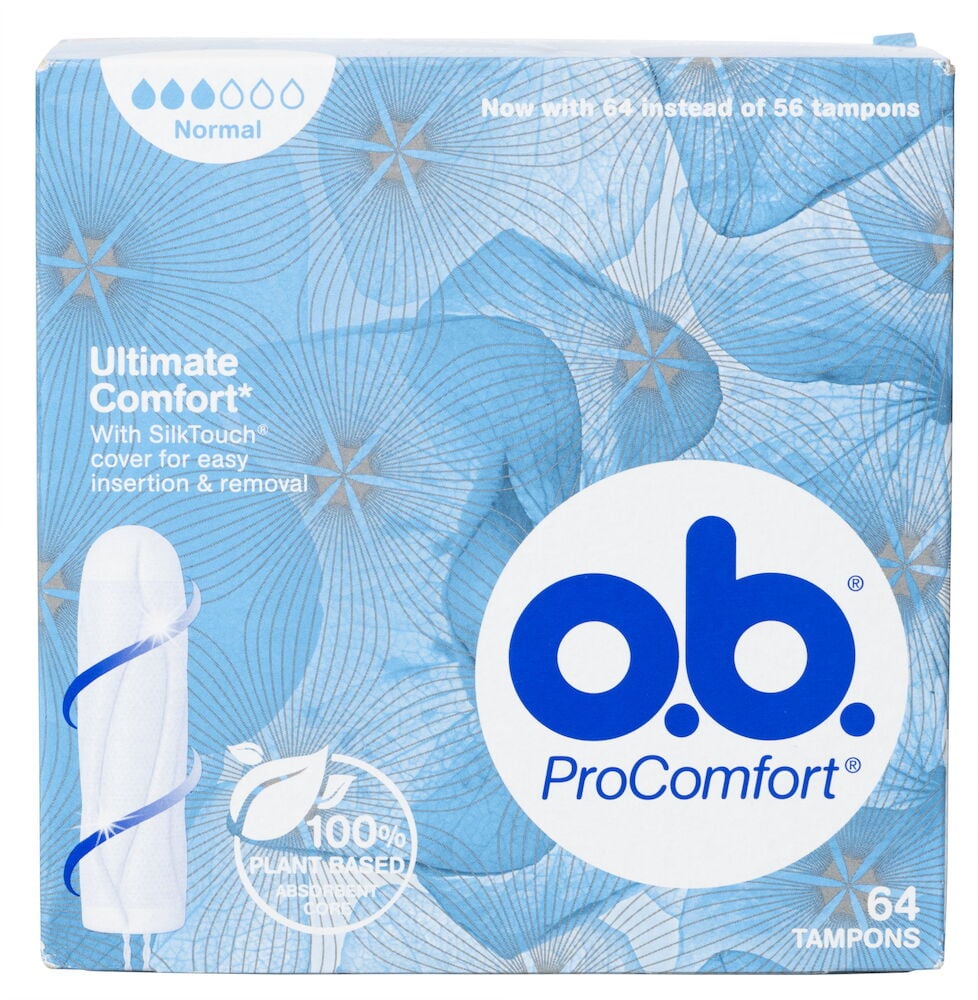 Blå pakke med 64 o.b. ProComfort tamponger.