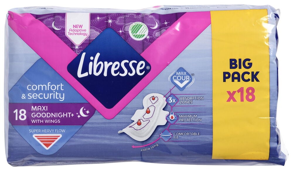 Libresse nattbindor med vingar i storpack.