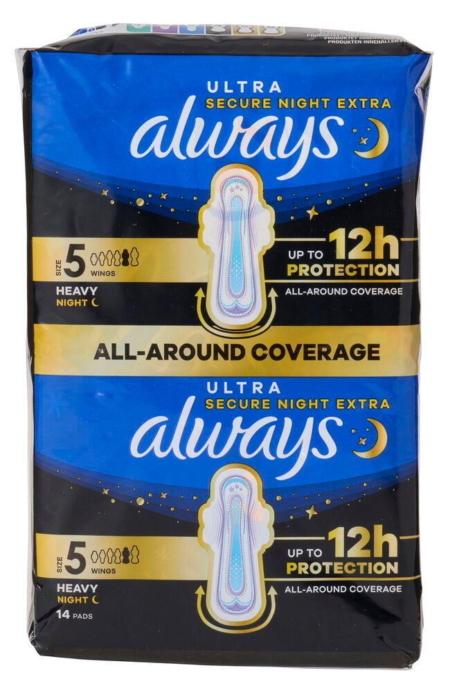 Damenbinde Always Ultra 14 er-Pack Secure night Verpackung, blau und schwarz, Größe 5.