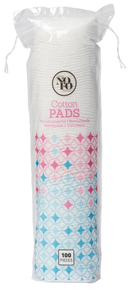 Verpackung mit weißen Baumwollpads für die Hautpflege.