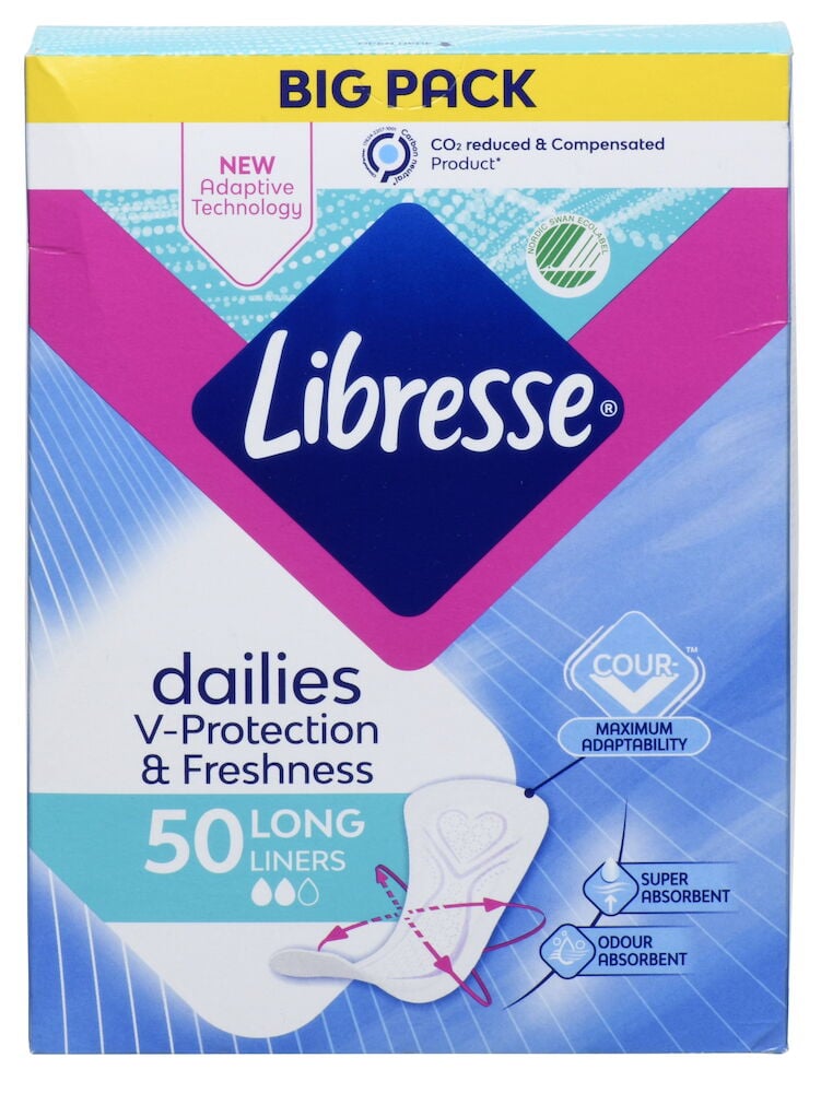 Stor förpackning Libresse lång trosskydd femtio stycken.