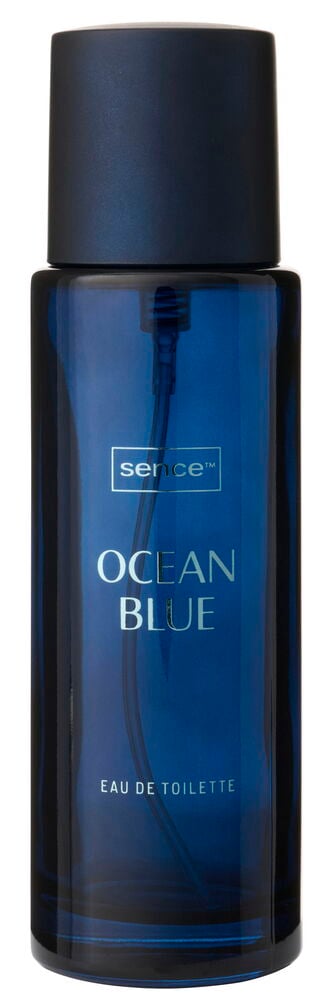 Framsida av en mörkblå Eau de Toilette Sence Men 30 ml Advanced Collection flaska med mörkblå kapsyl.